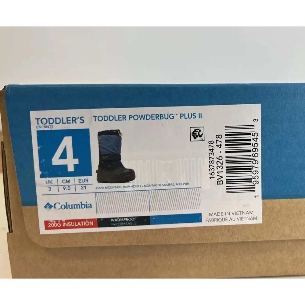 NIB Columbia Powderbug Plus II Waterproof Snow Boots‎ / Blue / Toddler 4